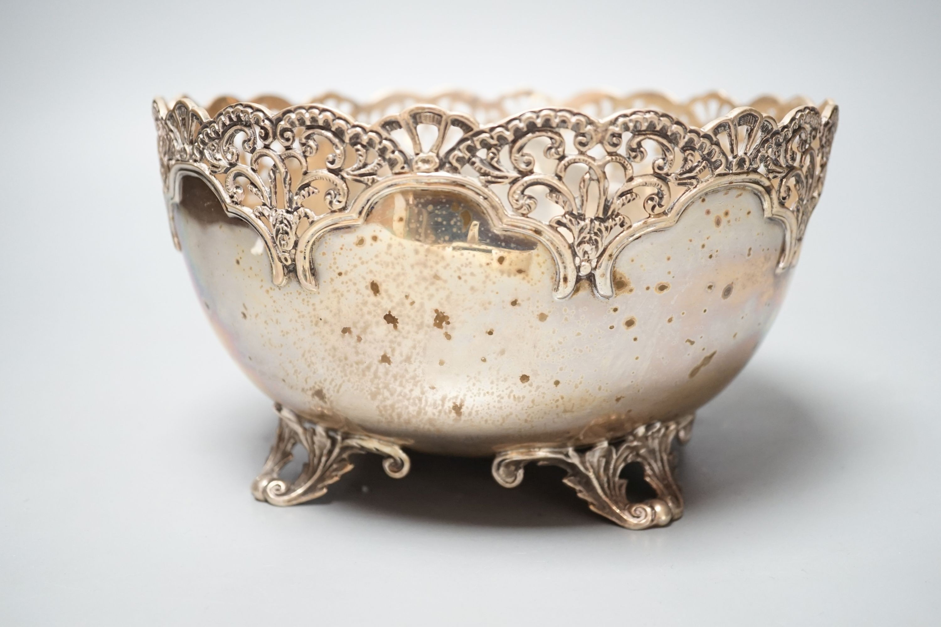 An Edwardian silver presentation bowl with engraved inscriptions and pierced border, Josiah Williams & Co, London, 1901, 20cm, 20.5oz.